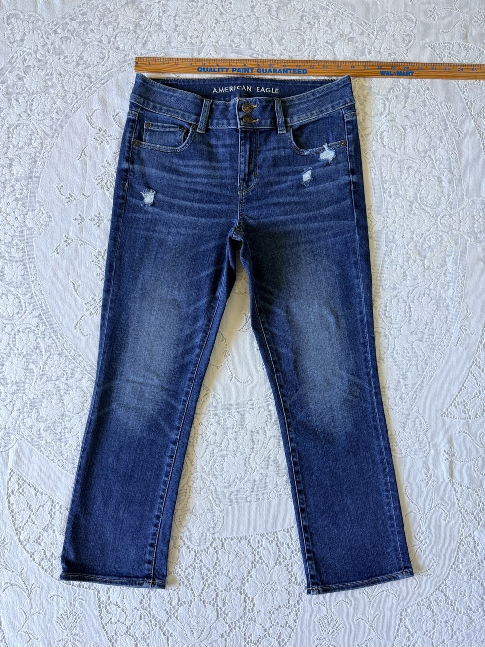 American Eagle Artist Crop Jeans Size 10 Next Level Stretch Distressed Blue